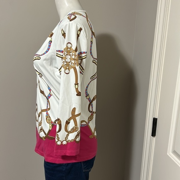 J. McLaughlin Top Equestrian Chain Links 3/4 Sleeve Catalina Cloth Size M - Picture 4 of 10